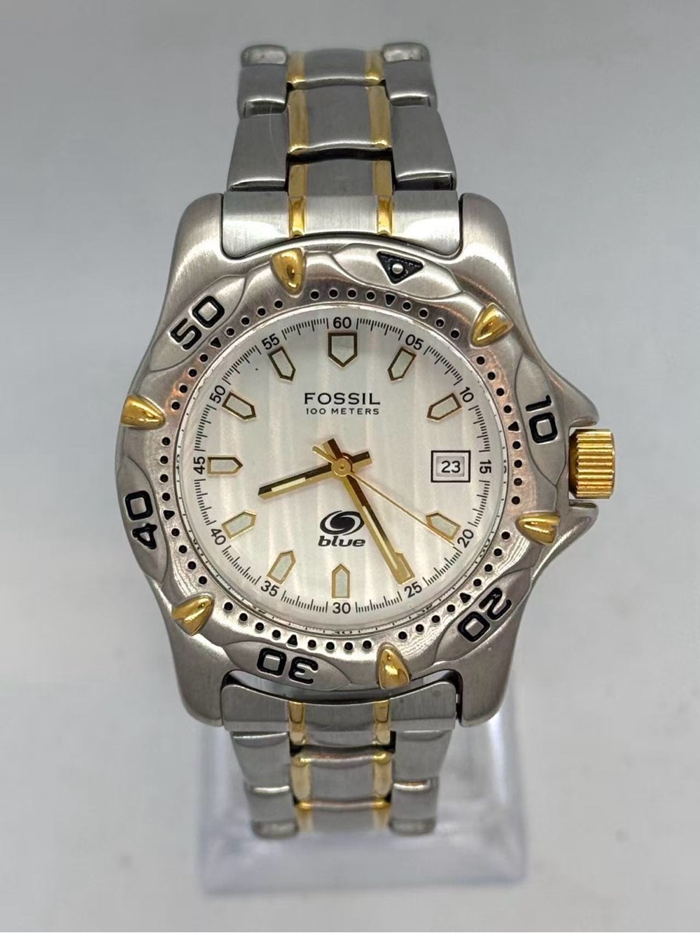 Vintage Fossil Men’s Quartz Watch 37mm White Dial 100M Date New Battery Runs